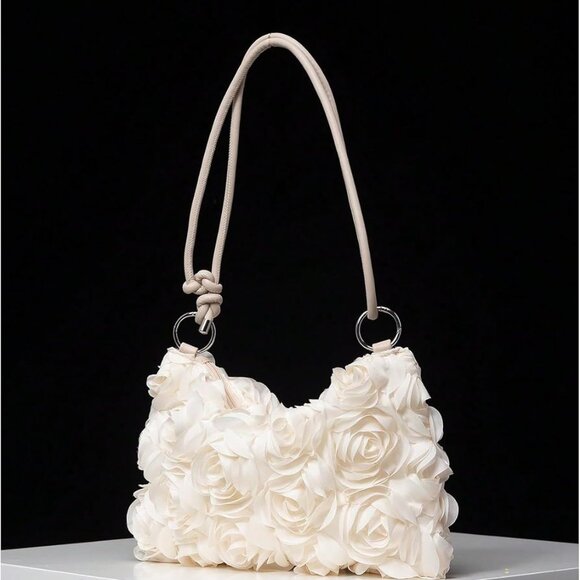 Women's Floral 3D Evening Handbag Polyester Zipper Clutch Shoulder Bag - Picture 2 of 6